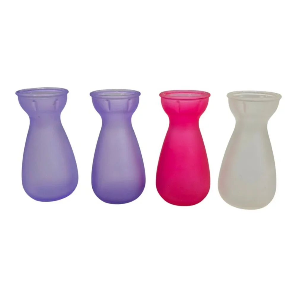 Lot 4 Mini Frosted Glass Bulb Forcing‎ Vase Crocus Purple Pink Product of ECC